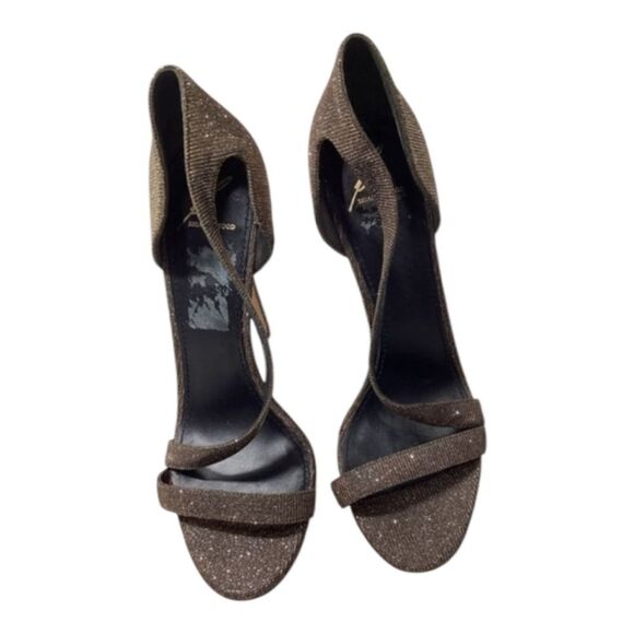 Brian Atwood Consort Iridescent Glitter Stiletto Heel Sandals Bronze Size 9 - Picture 1 of 11